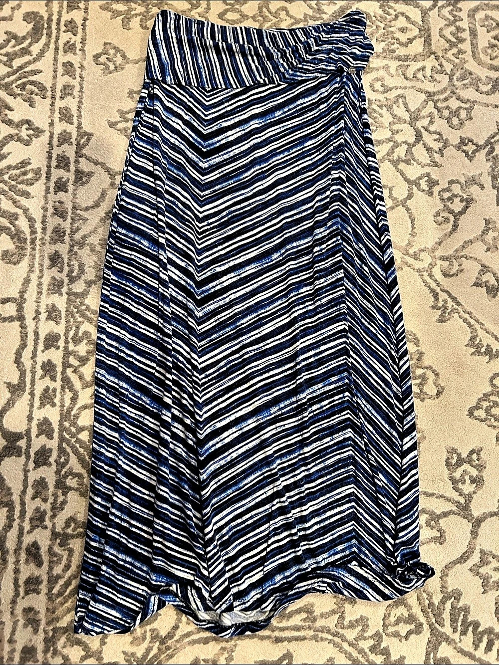 Calvin Klein Blue and White Striped Foldover Maxi Skirt Blue & White Maxi Skirt